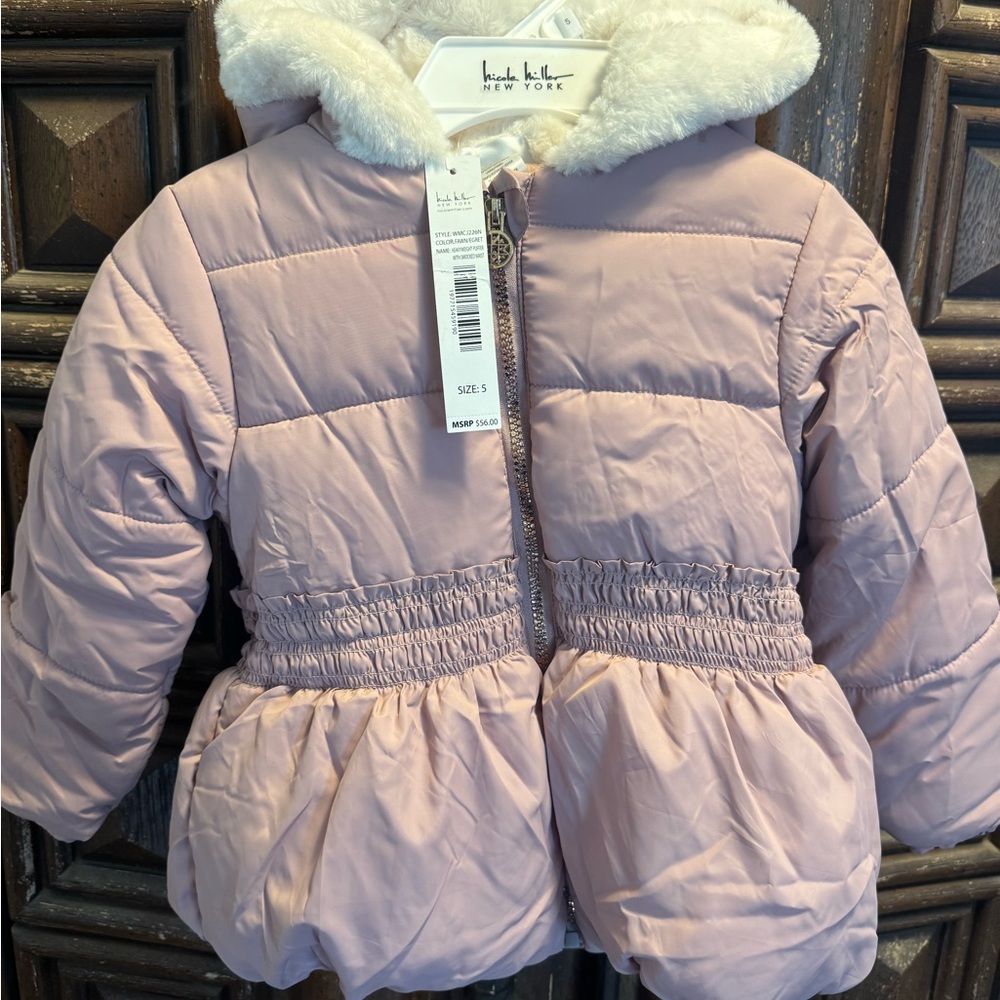 Nicole Miller Soft Pink Puffer Jacket with Hood